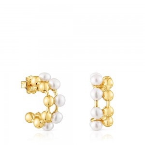 Pendientes TOUS vermeil Gloss Double with cultured pearls Mujer Plateados | 8107YSGLE