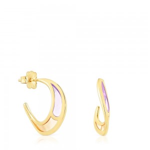 Pendientes TOUS vermeil Gregal hoop with lilac enamel Mujer Plateados Morados Naranjas | 3174MPCWO