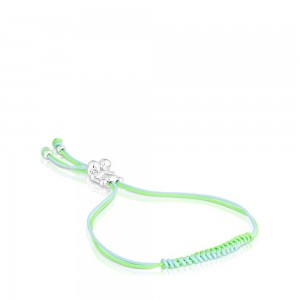 Pulseras TOUS Bold Bear with cord a bear Mujer Verdes Azules Plateados | 5279SVJKQ