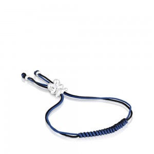 Pulseras TOUS Bold Bear with cord a bear Mujer Negros Azul Marino Azules Plateados | 7932CYNEF