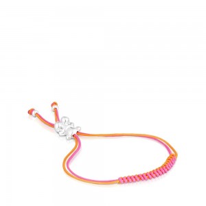 Pulseras TOUS Bold Bear with fuchsia cord a bear Mujer Fucsia Naranjas Plateados | 8725QAMTI