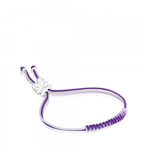 Pulseras TOUS Bold Bear with lilac mauve cord a bear Mujer Morados Plateados | 0976WNETQ