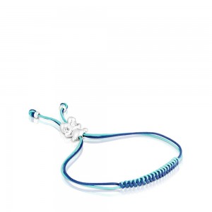 Pulseras TOUS Bold Bear with turquoise cord a bear Mujer Turquesa Azul Marino Azules Plateados | 5761ACEVS