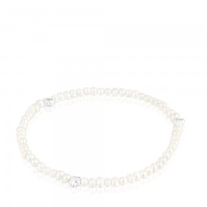 Pulseras TOUS Elastic Bold Motif with cultured pearls flower motifs in Mujer Flores Plateados | 2681PCAGV