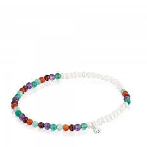 Pulseras TOUS Elastic Bold Motif with gemstones, cultured pearls a bear motif Mujer Plateados | 5901IBEOD