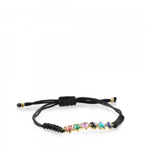 Pulseras TOUS Glory in Vermeil with Gemstones Cord Mujer Plateados Negros | 1305JSMVN