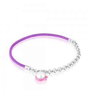 Pulseras TOUS Instint lilac elastic with steel cultured pearl Mujer Morados Grises | 4235XTORW