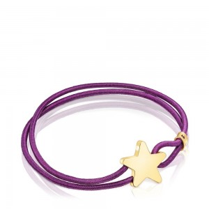 Pulseras TOUS Lilac-colored elastic Sweet Dolls with vermeil star Mujer Morados Plateados | 9530ECTFG