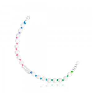 Pulseras TOUS Multicolored nylon with cultured pearls Logo Mujer Plateados | 3904UXWAT