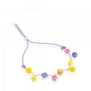 Pulseras TOUS Murano glass lilac-colored nylon Icon Glass Mujer Plateados Morados | 9612XEQTD