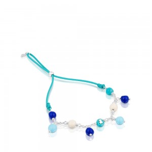 Pulseras TOUS Murano glass nylon Icon Glass Mujer Plateados Azules | 6712CWUZJ