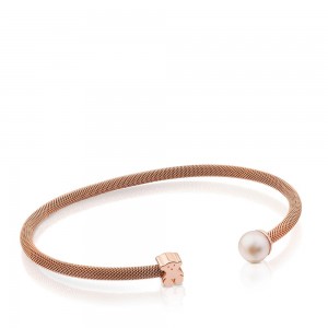 Pulseras TOUS Steel Vermeil with 6,5mm Pearl Icon Mesh Mujer Grises Rosas Plateados | 2049MNGYW