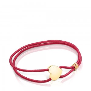 Pulseras TOUS elastic Sweet Dolls with vermeil heart Mujer Rojos Plateados | 9470SVECY