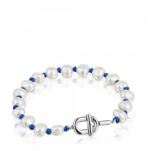 Pulseras TOUS nylon with cultured pearls MANIFESTO Mujer Azules Plateados | 2038RLBNG