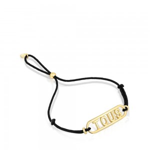 Pulseras TOUS nylon with vermeil Logo Mujer Negros Plateados | 7238YBDNT