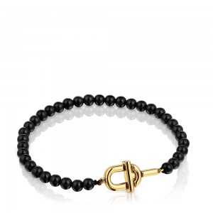 Pulseras TOUS with 18kt plating over onyx MANIFESTO Mujer Dorados Plateados Negros | 0153KRPVI