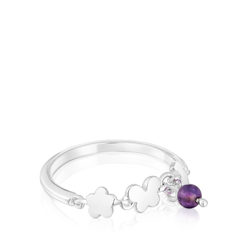 Anillos TOUS Bold Motif amethyst Mujer Plateados | 4259HDANB