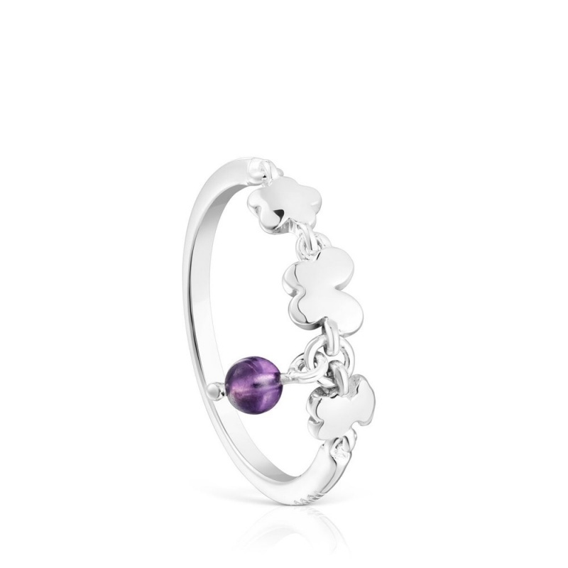 Anillos TOUS Bold Motif amethyst Mujer Plateados | 4259HDANB