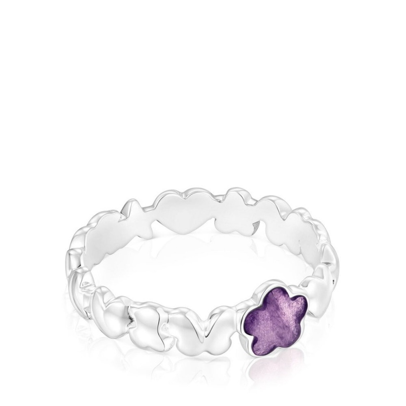 Anillos TOUS Bold Motif an amethyst flower Mujer Plateados Flores | 1352UQPAY