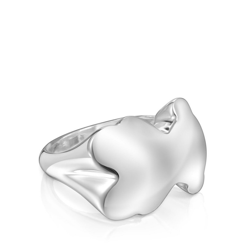 Anillos TOUS Bold Motif bear Signet ring Mujer Plateados | 6530HQXKJ