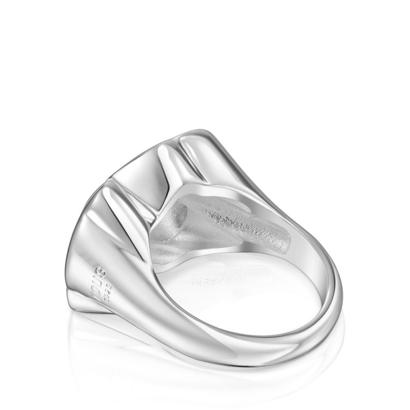 Anillos TOUS Bold Motif bear Signet ring Mujer Plateados | 6530HQXKJ