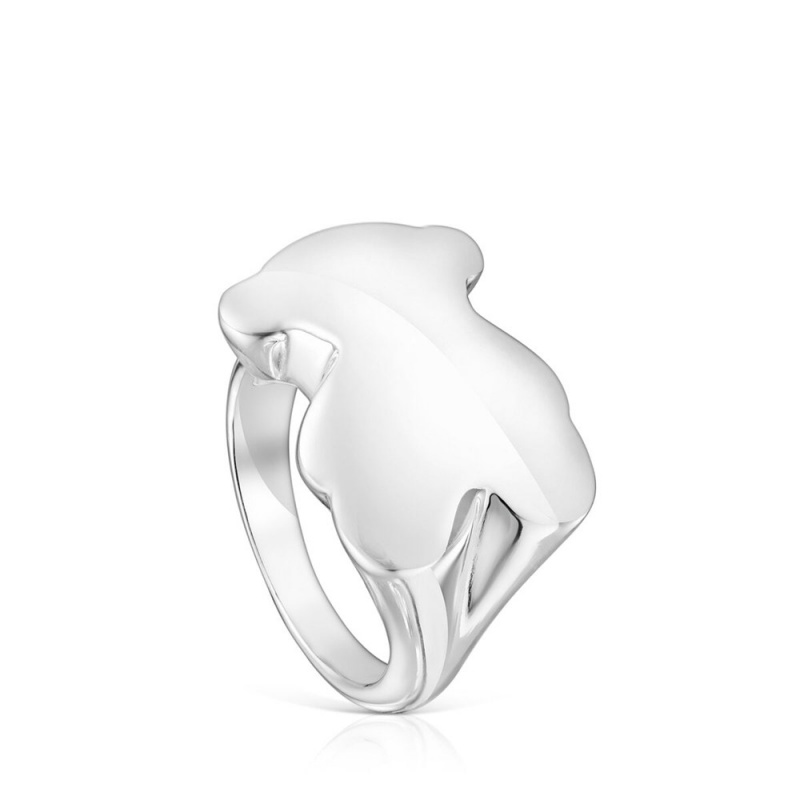 Anillos TOUS Bold Motif bear Signet ring Mujer Plateados | 6530HQXKJ