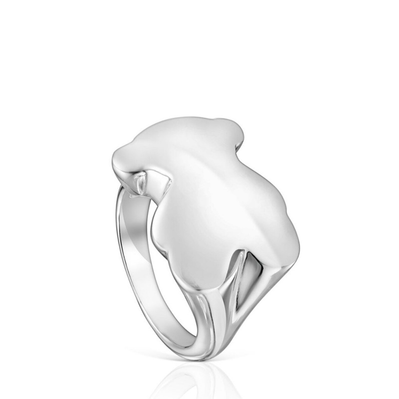 Anillos TOUS Bold Motif bear Signet ring Mujer Plateados | 6530HQXKJ