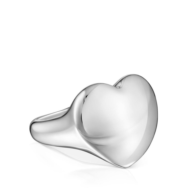 Anillos TOUS Bold Motif heart Signet ring Mujer Plateados | 9745UQXFM