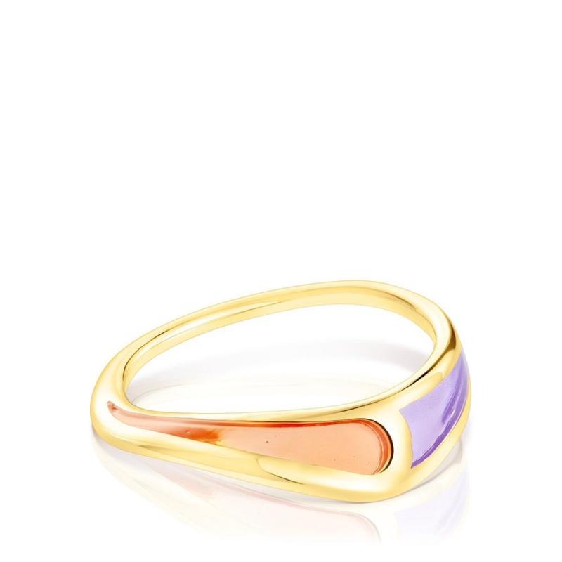 Anillos TOUS Gregal ring in vermeil with lilac enamel Mujer Plateados Morados Naranjas | 2460MCEQF