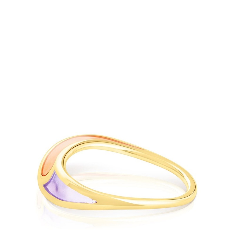 Anillos TOUS Gregal ring in vermeil with lilac enamel Mujer Plateados Morados Naranjas | 2460MCEQF