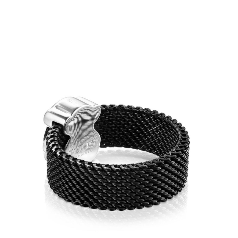 Anillos TOUS IP Steel Onyx Bear motif Mesh Color Mujer Negros Grises Negros | 1258CEYOQ