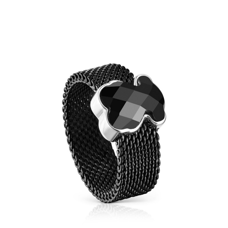 Anillos TOUS IP Steel Onyx Bear motif Mesh Color Mujer Negros Grises Negros | 1258CEYOQ