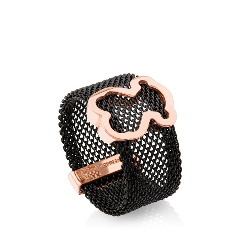 Anillos TOUS IP Steel Vermeil Icon Mesh Mujer Negros Grises Rosas Plateados | 7340MWRGN