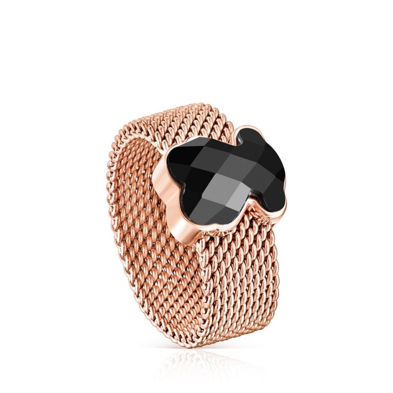 Anillos TOUS IP Steel faceted Onyx Bear motif Mesh Color Mujer Rosas Grises Negros | 4701DUMOH