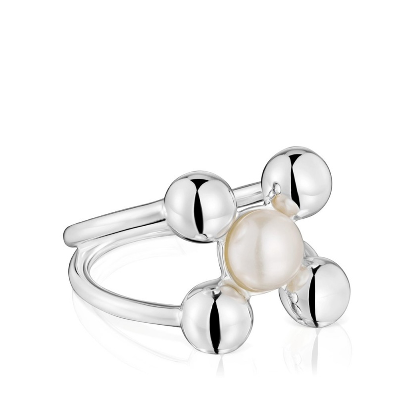 Anillos TOUS Large cultured pearl motifs Sugar Party Mujer Plateados | 0793IPCBN