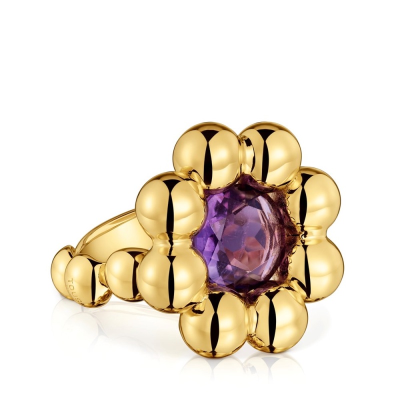 Anillos TOUS Medium flower 18kt plating over amethyst Sugar Party Mujer Flores Dorados Plateados | 5967WXRBC