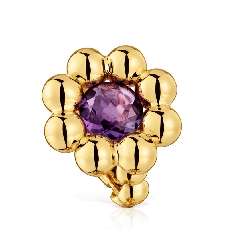 Anillos TOUS Medium flower 18kt plating over amethyst Sugar Party Mujer Flores Dorados Plateados | 5967WXRBC