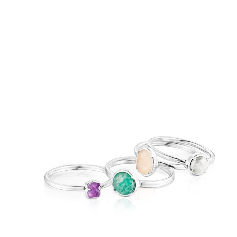 Anillos TOUS Pack of four Gemstones Cool Color Mujer Plateados | 8739NVYLT