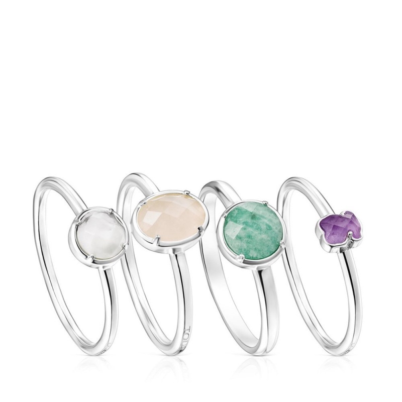 Anillos TOUS Pack of four Gemstones Cool Color Mujer Plateados | 8739NVYLT