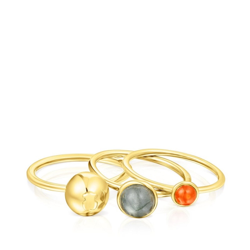 Anillos TOUS Set of three vermeil Plump with gemstones Mujer Plateados | 5167CFSEX