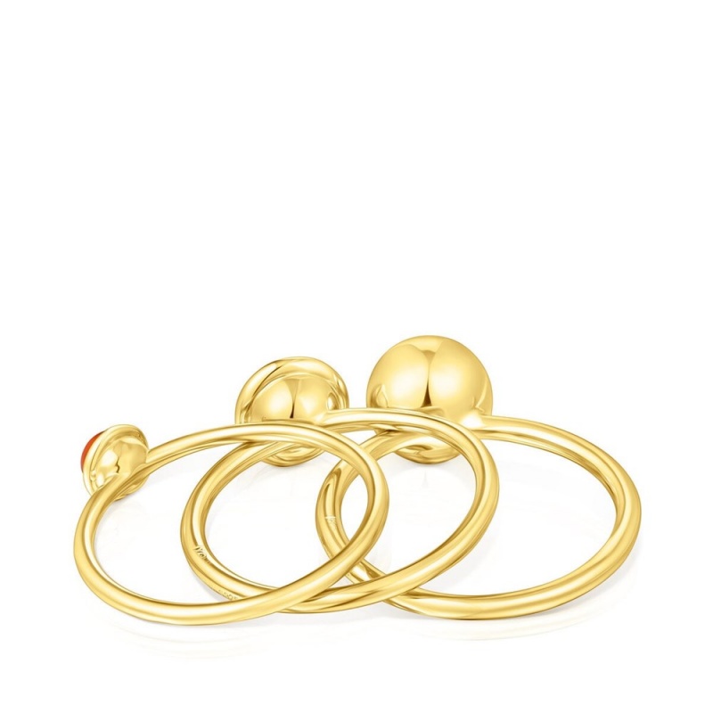 Anillos TOUS Set of three vermeil Plump with gemstones Mujer Plateados | 5167CFSEX