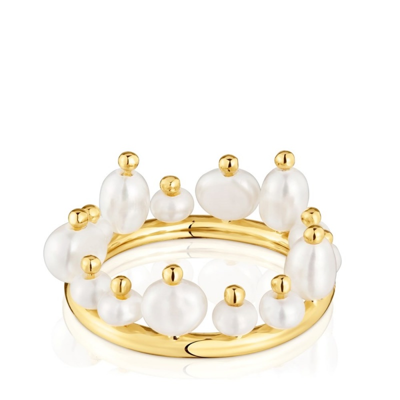 Anillos TOUS Small 18kt plated cultured pearls Sugar Party Mujer Dorados Plateados | 6947KBDVC