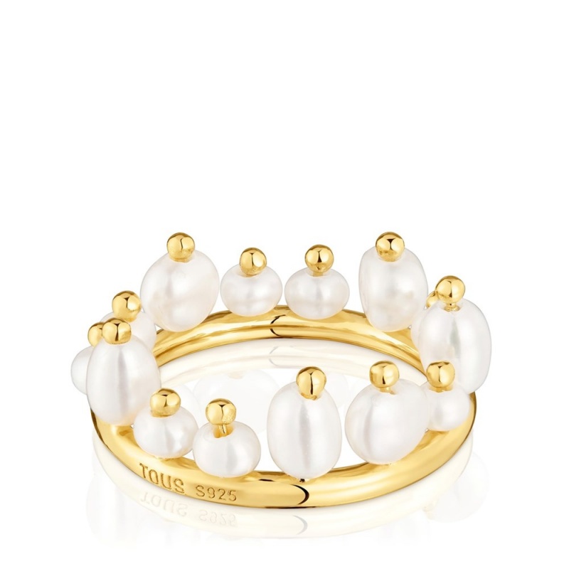 Anillos TOUS Small 18kt plated cultured pearls Sugar Party Mujer Dorados Plateados | 6947KBDVC