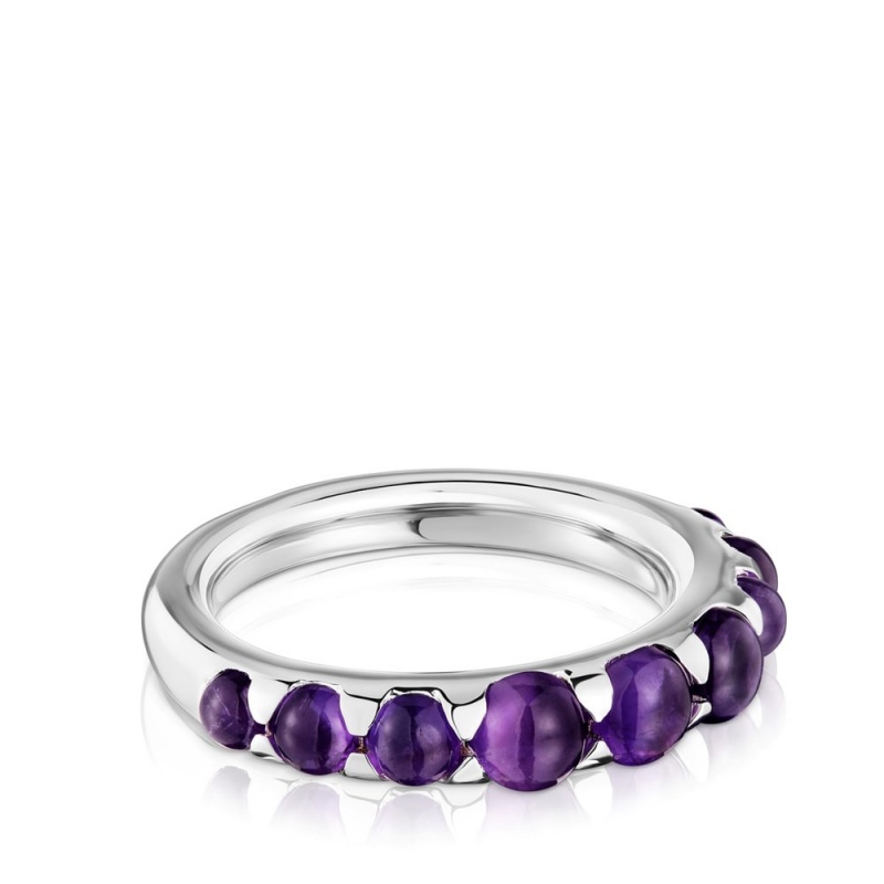 Anillos TOUS Small amethyst Sugar Party Mujer Plateados | 8024JEBLK