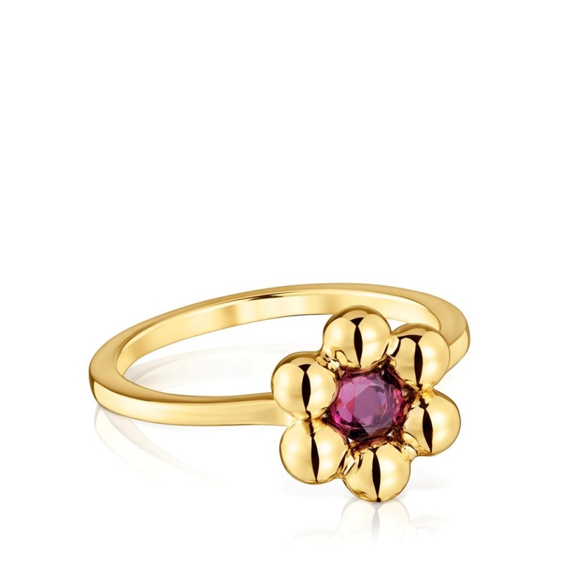 Anillos TOUS Small flower 18kt plating over rhodolite Sugar Party Mujer Flores Dorados Plateados | 2809VDRQX