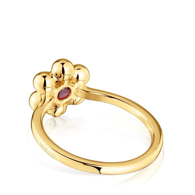 Anillos TOUS Small flower 18kt plating over rhodolite Sugar Party Mujer Flores Dorados Plateados | 2809VDRQX