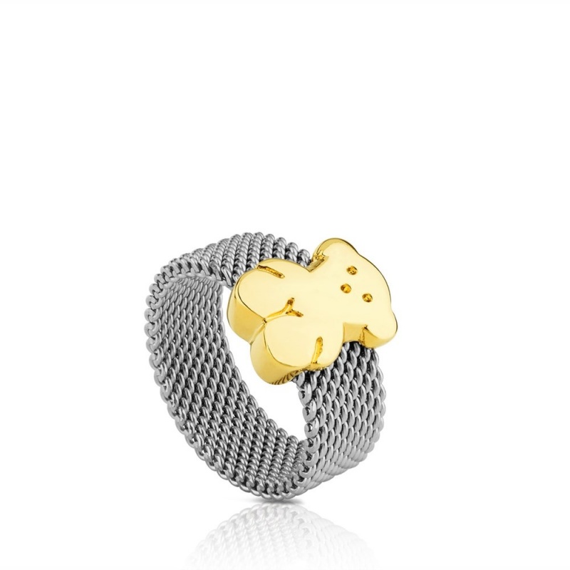 Anillos TOUS Steel 0,7cm Mesh Mujer Grises Dorados | 6704PKEIV