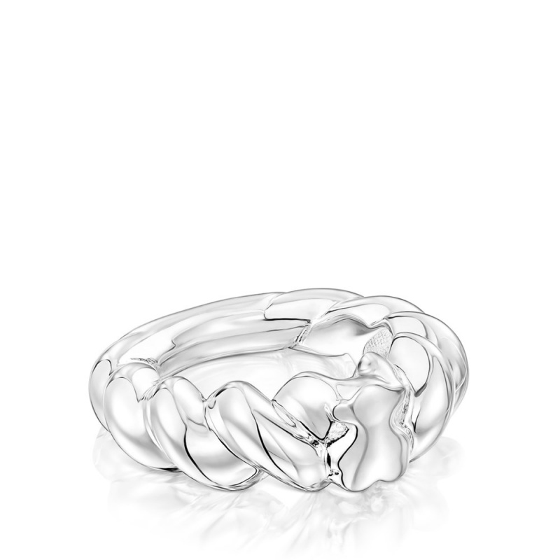 Anillos TOUS Twisted braided ring bear motif Mujer Plateados | 9312JGLBI