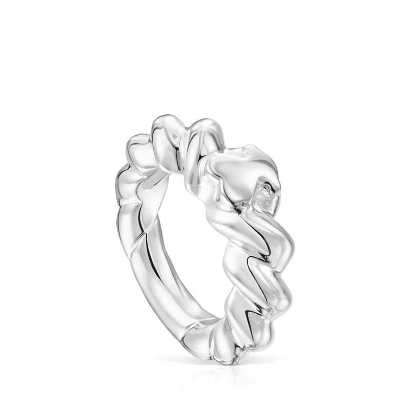 Anillos TOUS Twisted braided ring bear motif Mujer Plateados | 9312JGLBI