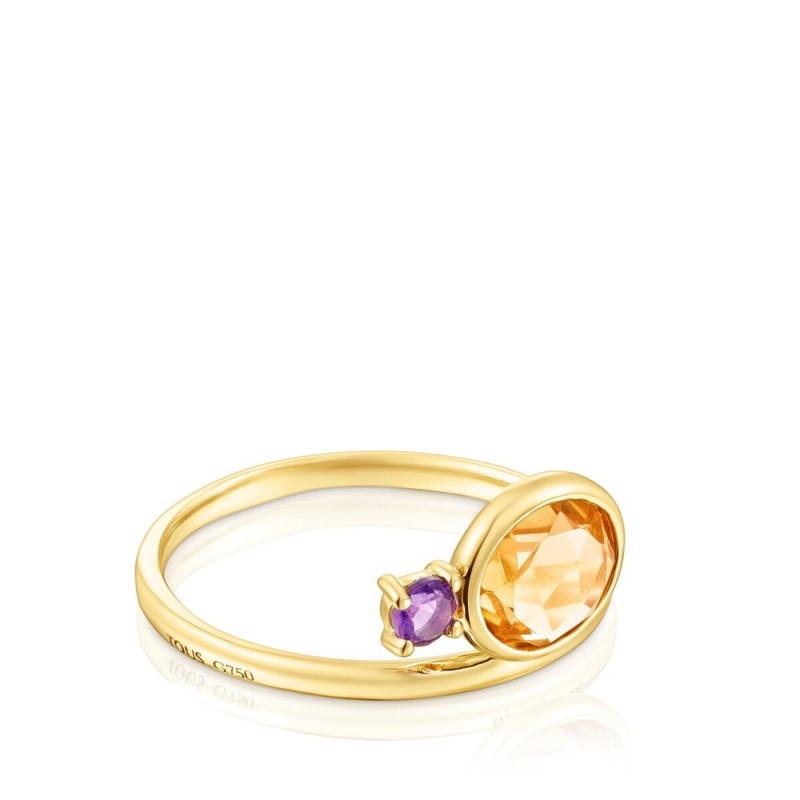 Anillos TOUS Virtual Garden citrine amethyst Mujer Dorados | 4691ILPJK